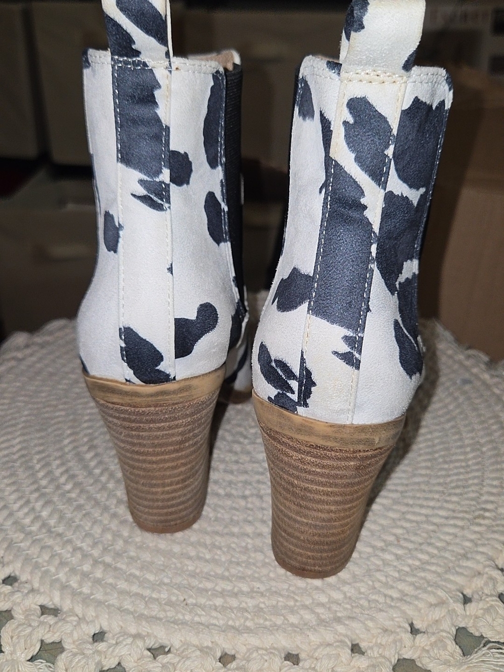 Navy & White Faux Suede Ankle Boots